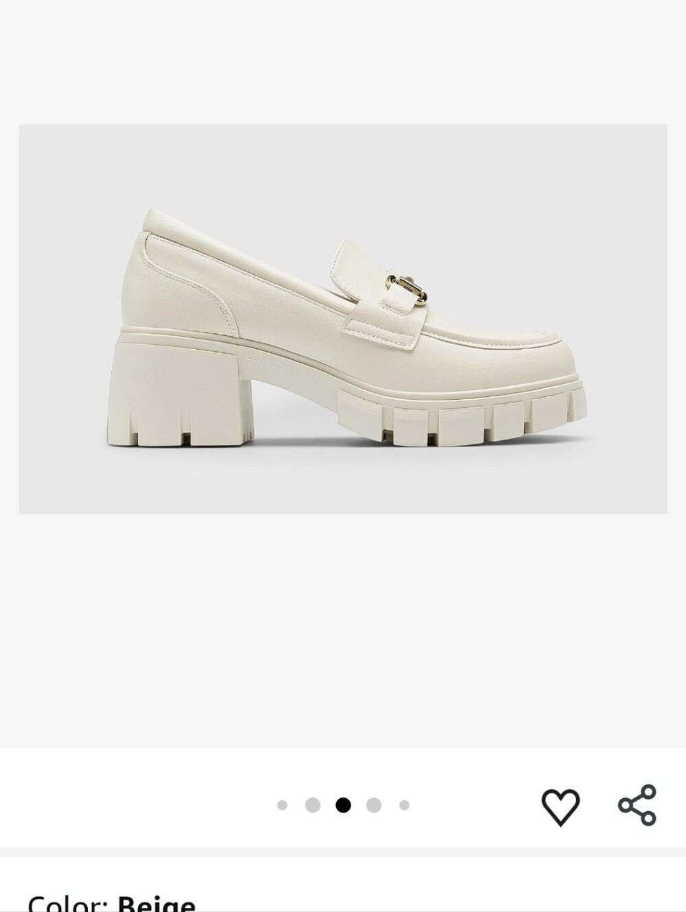Beige Chunky Loafer with Gold Bit Accent - Picture 6 of 16